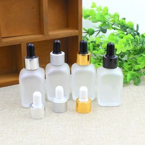 Bouteille en verre carré transparent givré 10 ml 20 ml 30 ml flacon compte-gouttes mat avec bouchon blanc noir or argent pour eliquide de vape d'huile essentielle