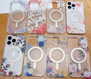 Flower Flower Magnetic Wireless Charging Case pour iPhone 15 Pro Max 14 plus 13 12 mode élégant floral soft imd tpu aimant mat