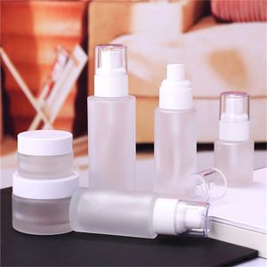 Frosted glazen fles hervulbare crème jar lotion spuit cosmetica monster opslagcontainers 20 ml 30 ml 40ml 60ml 80ml 100ml 120ml