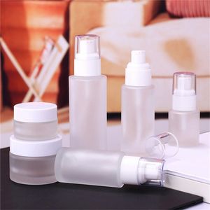 Frosted Glass Fles Hervulbare Gezichtscrème Jar Lotion Spray Cosmetica Opbergcontainers 20 ml 30ml 40ml 60ml 80ml 100ml