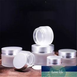 Frosted Glass Cosmetic Jar Lege Face Cream Storage Container Navulbare monsterfles met zilveren deksels