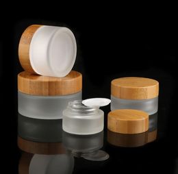 Frosted Glass Cosmetische Jars Hand / Face / Body Cream Flessen Reismaat 20G 30G 50G 100G met Natuurlijke Bamboe Cap PP Inner Cover SN4470