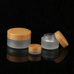 Frosted Glass Cosmetische Potten Hand/Gezicht/Body Cream Flessen Reisformaat 30g 50g 100g met Natuurlijke Bamboe Dop PP Binnendeksel factory outlet