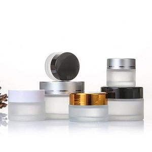 Froosted Glass Cream Bottle 5g ~ 50 g lege container cosmetische potten met zwart wit goud zilveren deksel xlmqc olieuo