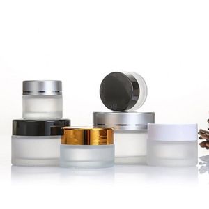 Frosted glazen crèmefles 5g ~ 50g lege container cosmetische potten met zwart wit goud zilver deksel Rruad