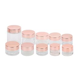 Matglas Zalfpotje Clear Cosmetische Fles Lotion Lippenbalsem Container Met Rose Gouden Deksel 5G 10G 15G 20G 30G 50G 100G Verpakking Flessen