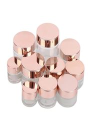 Frosted Glass Cream Jar Clear Cosmetic Bottle Lotion Lip Balmcontainer met roségouden deksel 5G 10G 15G 20G 30G 50G 100G3234194