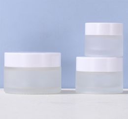 Jar de crème en verre givré Lotion Cosmetic Bottle Balm à lèvres avec couvercle blanc 5G 10G 15G 20G 30G 50G 100G2319077