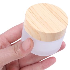 Pot de crème en verre dépoli bouteille rechargeable vide contenant cosmétique maquillage lotion crème pour les yeux bouteilles d'emballage avec couvercles en plastique grain de bois 5g 10g 15g 20g 30g 50g