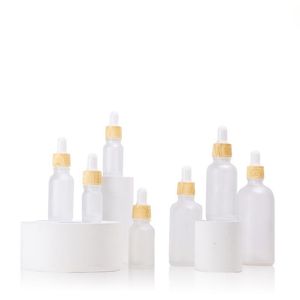 Flacon compte-gouttes en verre dépoli 5-100 ml Portable Vide Rechargeable Maquillage Cosmétiques Conteneur Tube Flacons avec bouchon en bambou en plastique Jdbcw