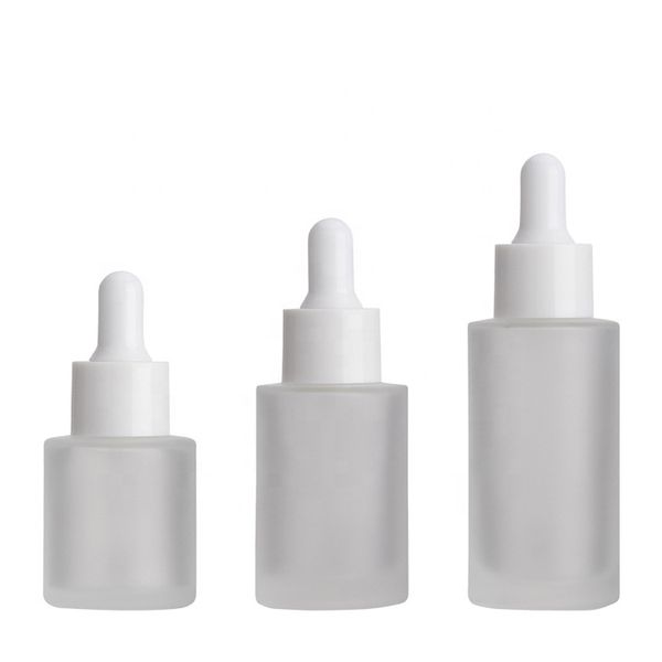 Flacons compte-gouttes en verre dépoli 20ml 30ml 40ml avec bouchon blanc, emballage vide pour huiles essentielles et cosmétiques