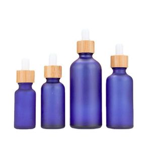 Botellas cuentagotas de aceite esencial de vidrio esmerilado Botella de suero verde ámbar azul con tapa de pipeta de reactivo de bambú 10 ml 20 ml 30 ml 50 ml 100 ml Lvruh