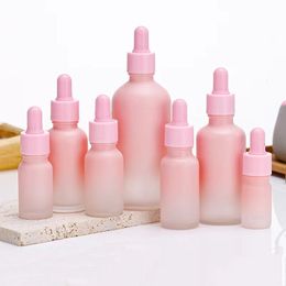 Frosted Glass Eyedropper flessen Gradiënt Pink Essentiële olie Parfum Fles BPA Gratis 5 ml 10 ml 30 ml 50 ml 100 ml