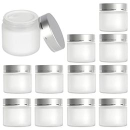 Frosted Glass Face Cream Jar Hervulbare cosmetische fles Sample Lege container met zilveren deksels en binnenvoeringen 5g 10g 15g 20g 30g 50g