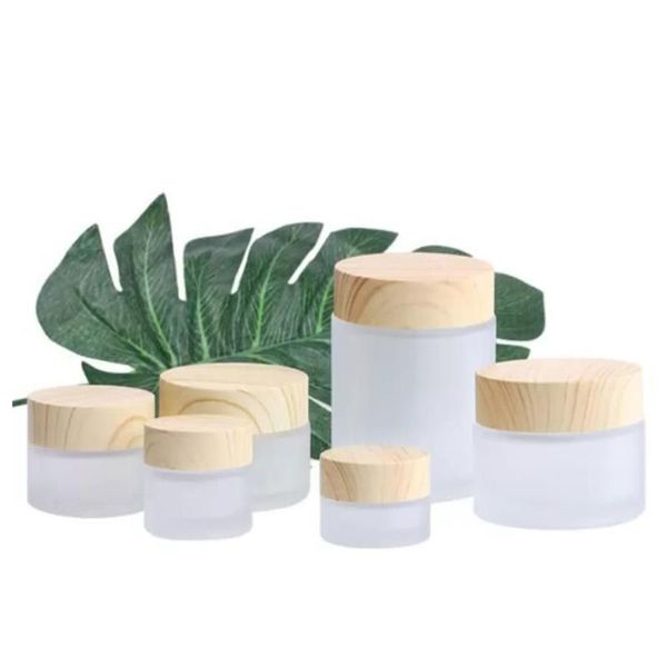 Pot en verre dépoli bouteilles de crème pots cosmétiques ronds bouteille d'emballage de visage de main 5g 50g Jares avec couverture de Grain de bois Silhl