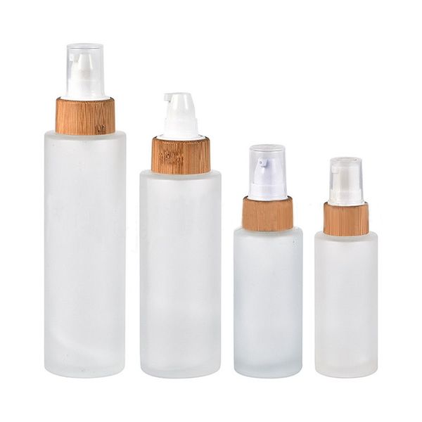 Bouteilles à pompe en verre givré 30 ml 50 ml 80 ml 100 ml 120 ml 150 ml Bouteille de lotion de shampoing avec pompes en bambou