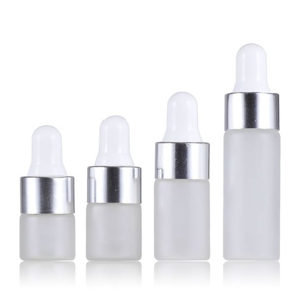 Botellas de cuentagotas de muestra de vidrio esbelto 1 ml 2 ml 3ml 5 ml de aceite esencial Vials Mini Glass Eye Gotper Bottle con pipetas de gotera Capa de aleación de aluminio de plata rosa