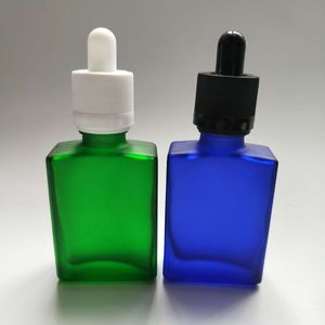 Vert givré / Bleu givré 15 ml 30 ml 1 oz 50 ml 100 ml Bouteille d'huile de teinture carrée en verre avec couvercle à l'épreuve des enfants Rectangle Eliquid Flacon compte-gouttes en gros