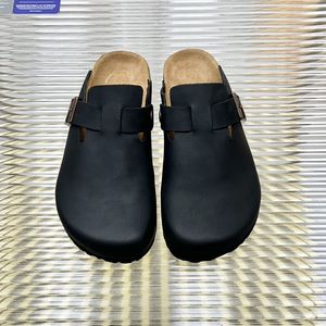 Cuir givré rétro en cuir véritable confortable chaussures de couples à fond souple à fond plat Baotou chaussures pour hommes vêtements décontractés sandales polyvalentes pour femmes de plage 35-44 + boîte