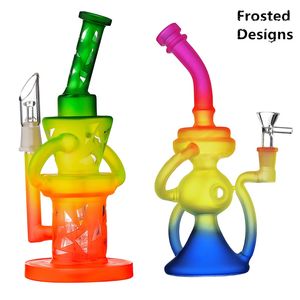 Frosted rasta recycler bong 9 inch glazen waterpijp bedwelmende glazen dab rig nieuw booreiland met rookaccessoires