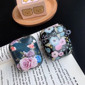 Frosted Rose Opbergtas Case voor TWS Apple Airpods 2 Pro Draadloze Earpods Matte Bloem Print Pouch Cover met Anti-Lost Carabiner