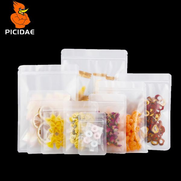 Sac ziplock transparent givré plat mat collations emballage alimentaire biscuits thé parfumé fruits secs fermeture à glissière packgaing poche scellée 201021