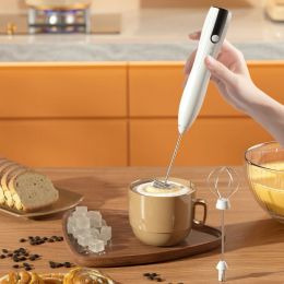Frothers Elektrische koffie Glansen Roestvrij mini -drinkmixer Verstelbare USB -oplaadbare 1500 mAh Draadloos voor Latte/Cappuccino/Hot Chocolate