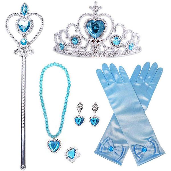 Accessoires de vêtements surgelés Robe de princesse pour enfants couronne magique bague gant collier boucles d'oreilles