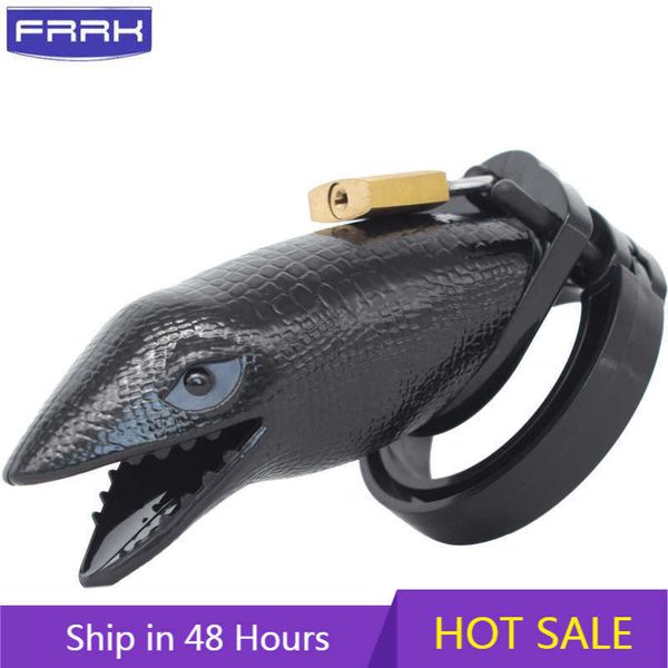 FRRK 13 cm * 11.6 cm * 3.3 cm Crocodile Forme En Plastique Serrure De Chasteté CB Alternative Jouet Attrayant Pénis Serrure Dispositif De Chasteté pour Hommes P0826