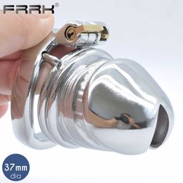 FRRK CB Chastity Cage 37mm Big Metal Male Bondage Ceinture Dispositifs Pénis Anneaux Cock Lock Sex Toys pour Confortable Longue Durée à Porter 210629