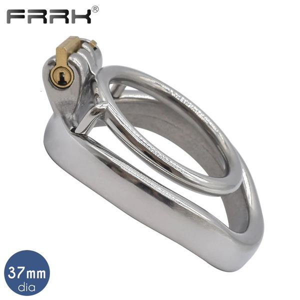 FRRK Doble Pene Anillos Cock Lock Male Chastity Cage Dispositivo de Bondage de Acero Inoxidable Restricción Juguetes Sexuales para Adutls 18 Entrenamiento 240102