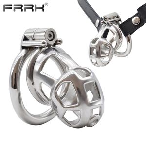 FRRK Cage en métal avec serrure à vis mâle Bondage sangle ceinture dispositif en acier coq anneaux de pénis adultes Couple Sex Toys pour homme 2206065100951