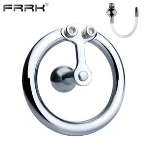 FRRK Small Negative Male Chastity Cage with Detachable Urethral Plug Stainless Steel Cock Lock Femboy Sex Toys Sissy Products 240117