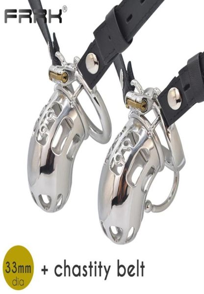 FRRK STRAPON CASTIDAD CASTIDAD COLLA CAPA Hombres de acero inoxidable BDSM Sexo Toys Metal Pene Anillo de metal Strapa en bloqueo de bondage Dispositivo239438215