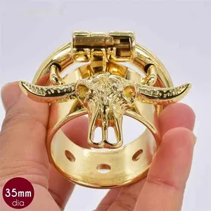 Dispositivos de castidad FRRRK Gold Male Chastity Device Bull Skeleton Metal Cock Rings Steel BDSM Penis Cage Bondage Lock Belt Sissy Sex Toys Productos # 01