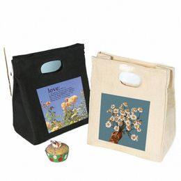 FRS Impreso Fundial Cooler Lunch Box Lonvas Aislada Bento Bag Bag BoLe Termal Food Picnic Bouch para mujeres L5ri#