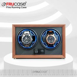 FRUCASE Dubbele Watch Winder voor automatische horloges 2 Rolex Box Sieraden Display Collector Opslag Houtnerf met Licht 240127
