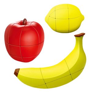 Fruits 3D Puzzle Set Magic Cube Pomme Citron Banane Vitesse 3X3X3 Fidget Toys Sans Autocollant Twisty Anti Stress Jeux Éducatifs Cadeaux d'anniversaire pour Enfants Adultes Enfants
