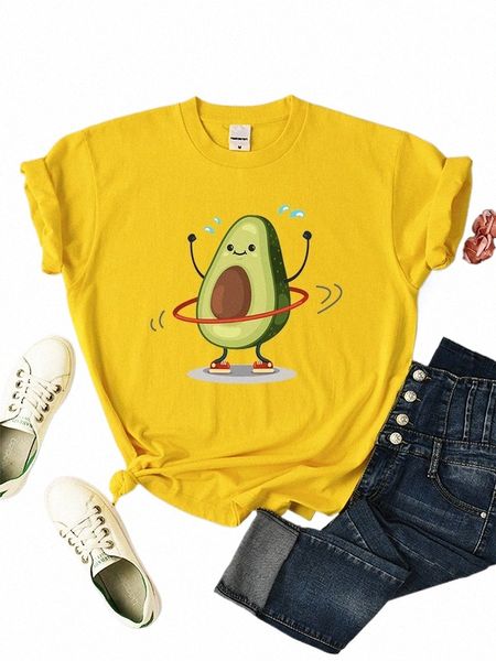 Fruta Aguacate Haciendo Deporte Hombres Mujeres Camisetas Hip Hop Harajuku Manga Corta Suave Transpirable Camiseta Ropa Verano Casual Mujer Tops Tallas grandes