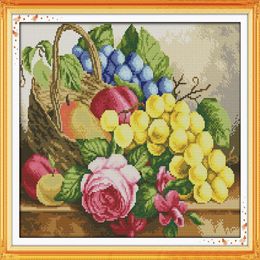 Panier de fruits fleurs décor peintures à la main point de croix broderie couture ensembles compté impression sur toile DMC 14CT 11CT343a