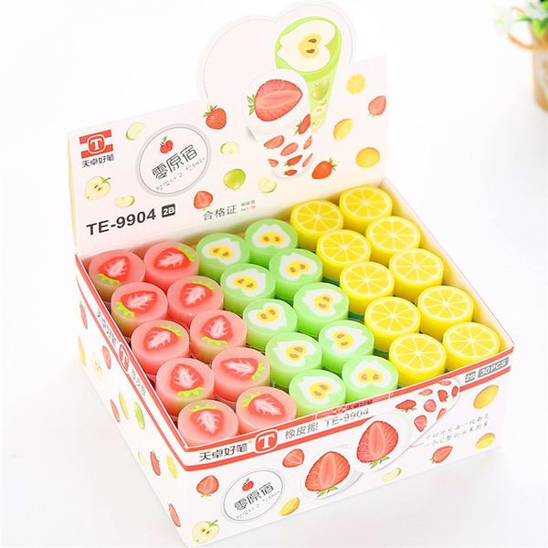 Fruit Eraser 30pcs / pack Bonbons Couleur Papeterie Gomme Fruits Série En Caoutchouc Oreilles Fournitures Scolaires Pour Étudiant Gift259p