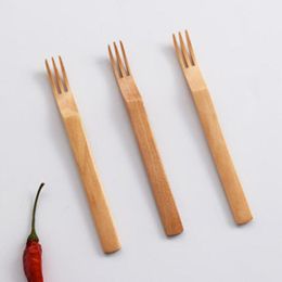 Tenedores de frutas Madera de loto Estilo japonés Tenedor de ensalada de madera de tres dientes Vajilla para restaurante en casa Venta al por mayor Envío rápido QW9646