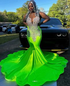 Fruit Green Sparkly Mermaid Prom Gelegenheid feestjurken voor zwart meisje 2024 Diamant Crystal Evening Birthday Gala -jurk plus Szie