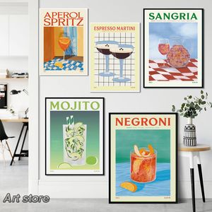 Fruitsap Mojito Aperol Spritz Posters en prints Sangria Drink Negroni Canvas Painting Club Bar Shop Kitchen Home Room Decor