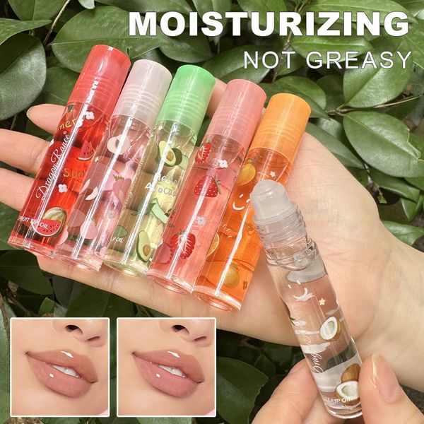 Brillo de labios de frutas, aceite de labios transparente, hidratante, reductor de líneas de labios, nutre los labios, resistente al agua, brillo de labios líquido de larga duración