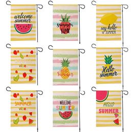 Motif de fruits drapeaux de lin bonjour été pastèque citron ananas double face imprimé drapeau de jardin décoration SN5356