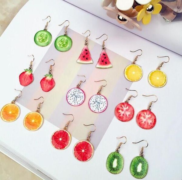 Boucles d'oreilles pendantes en forme de Fruit, jolies boucles d'oreilles pomme pastèque fraise kiwi pour femmes et filles, vente en gros