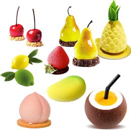 Fruit siliconen mal voor gebak desserts Mousse cakevorm voor bakken 3D appel peer perzik citroen kers aardbei vorm lade 240227