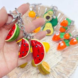 Fruta morango abacate bonito dos desenhos animados resina chaveiro saco pendurado estudante chave do carro decoração