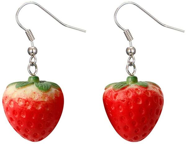 Pendientes de fresa de fruta para mujer, aretes colgantes de fresa roja de simulación, accesorios de joyería DIY